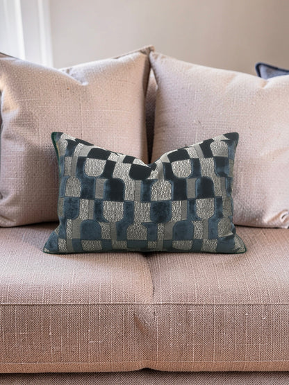 Romo Fabric Lumbar Pillow Jacquard Velvet Arkose Orion 12x18" Knife Edge Cover