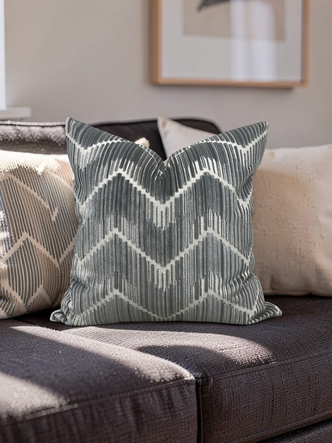 Kravet Fabric Decorative Pillow Highs And Lows Anthracite 20x20" Knife Edge Cover