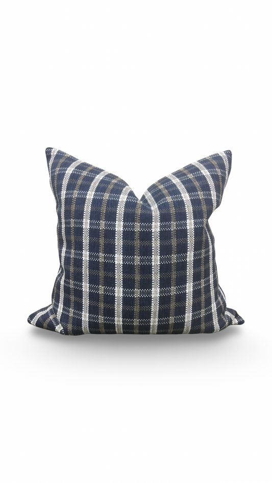 Designer Fabric Samoa Plaid Indigo 22X22" Knife Edge Throw Pillow