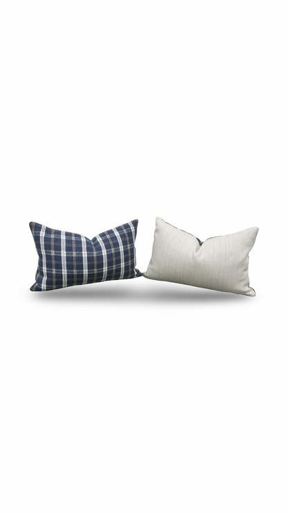 Designer Fabric Samoa Plaid Indigo 12x18" Knife Edge Lumbar Pillow