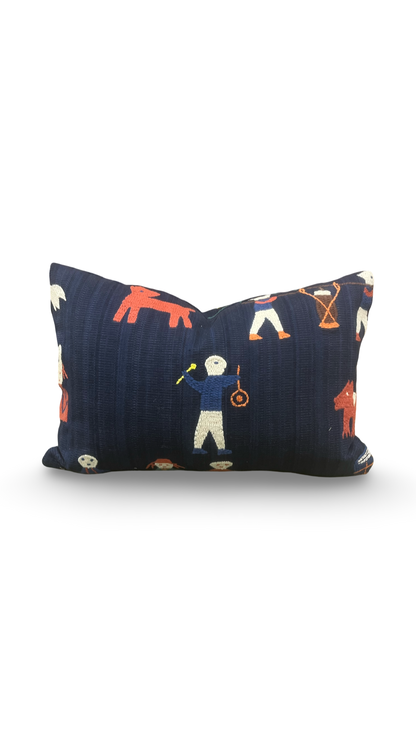 Embroidered Lumbar Pillow Naga Indigo 12x18" Knife Edge Cover