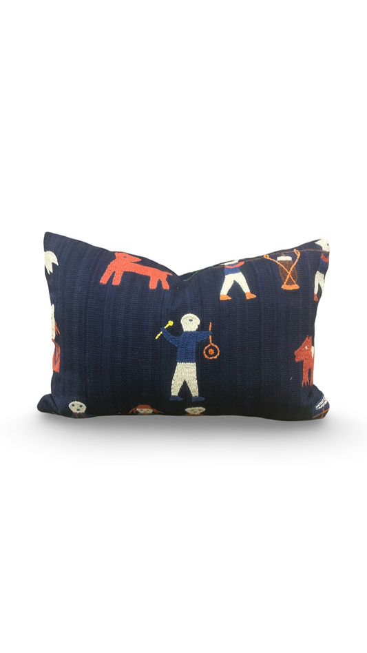 Embroidered Lumbar Pillow Naga Indigo 12x18" Knife Edge Cover