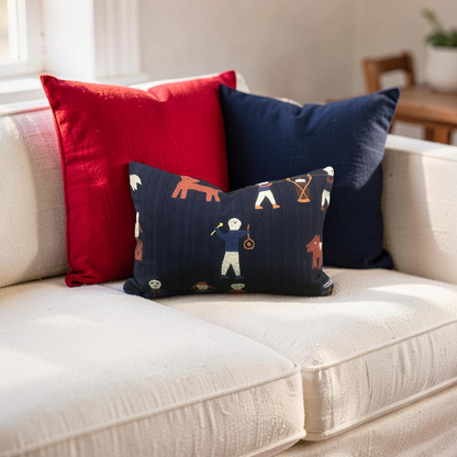 Embroidered Lumbar Pillow Naga Indigo 12x18" Knife Edge Cover