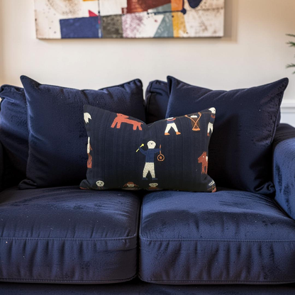 Embroidered Lumbar Pillow Naga Indigo 12x18" Knife Edge Cover