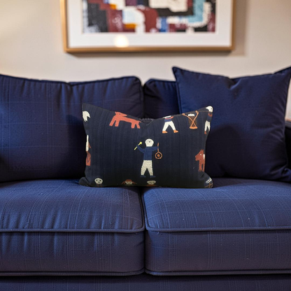 Embroidered Lumbar Pillow Naga Indigo 12x18" Knife Edge Cover