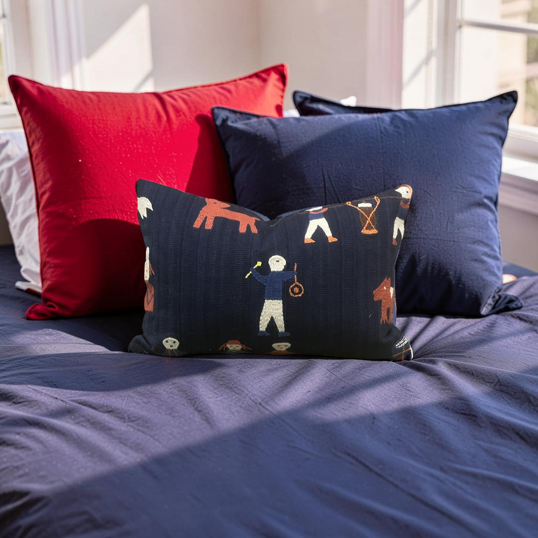 Embroidered Lumbar Pillow Naga Indigo 12x18" Knife Edge Cover