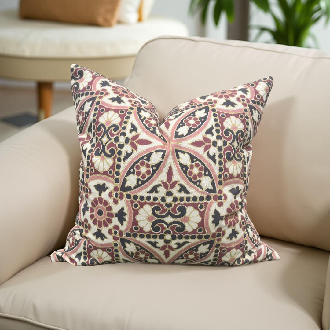 Designer Fabric Oman Berry 22x22" Knife Edge Decorative Throw Pillow