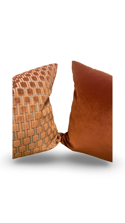 Bakerloo Burnt Orange 22x22" Raised Velvet Knife Edge Decorative Pillow