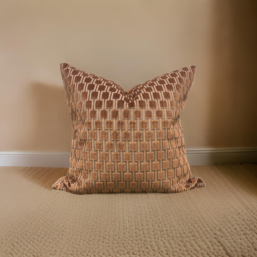 Bakerloo Burnt Orange 22x22" Raised Velvet Knife Edge Decorative Pillow