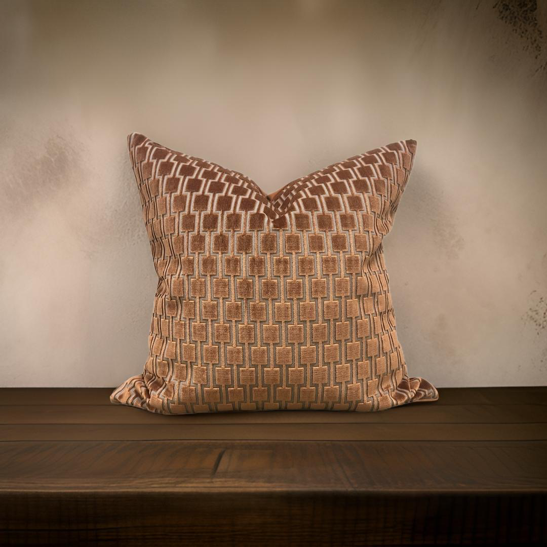 Bakerloo Burnt Orange 22x22" Raised Velvet Knife Edge Decorative Pillow