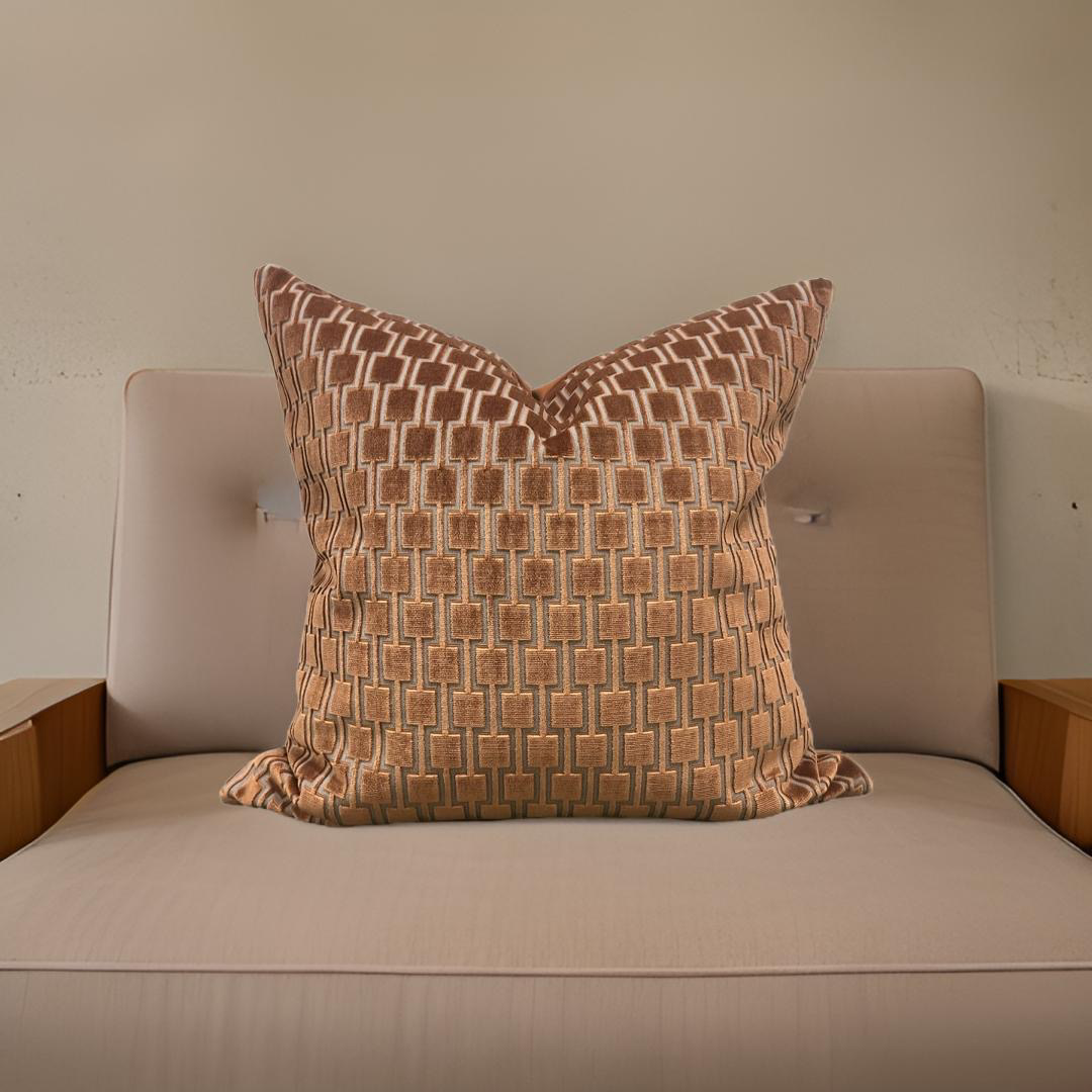Bakerloo Burnt Orange 22x22" Raised Velvet Knife Edge Decorative Pillow