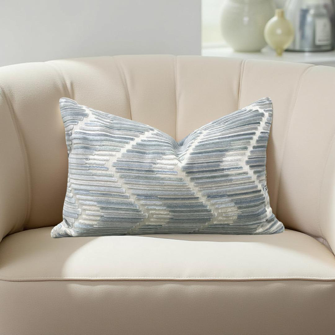 Designer Fabric Highs And Lows Silver 12x18" Knife Edge Lumbar Pillow