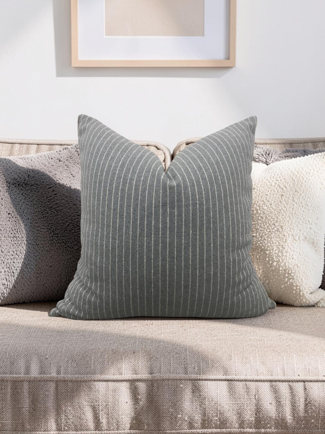 Grey Striped Coco Maison Decorative Pillow 18x18" Knife Edge Cover