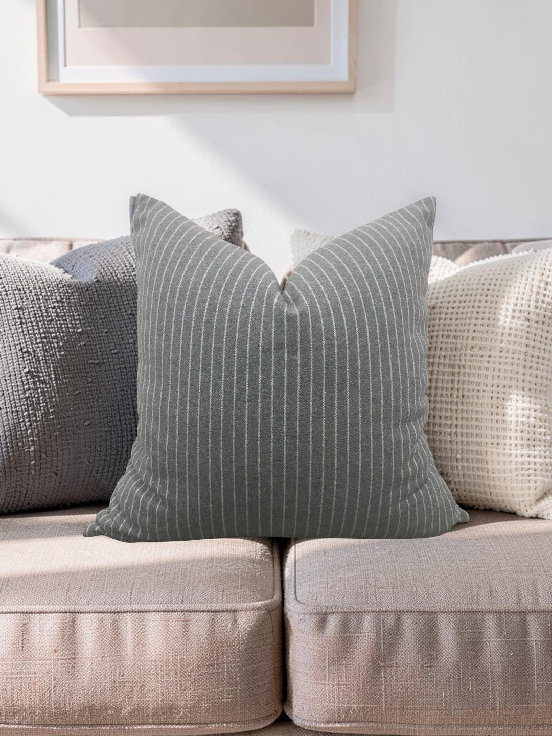 Grey Striped Coco Maison Decorative Pillow 18x18" Knife Edge Cover