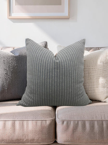 Grey Striped Coco Maison Decorative Pillow 18x18" Knife Edge Cover