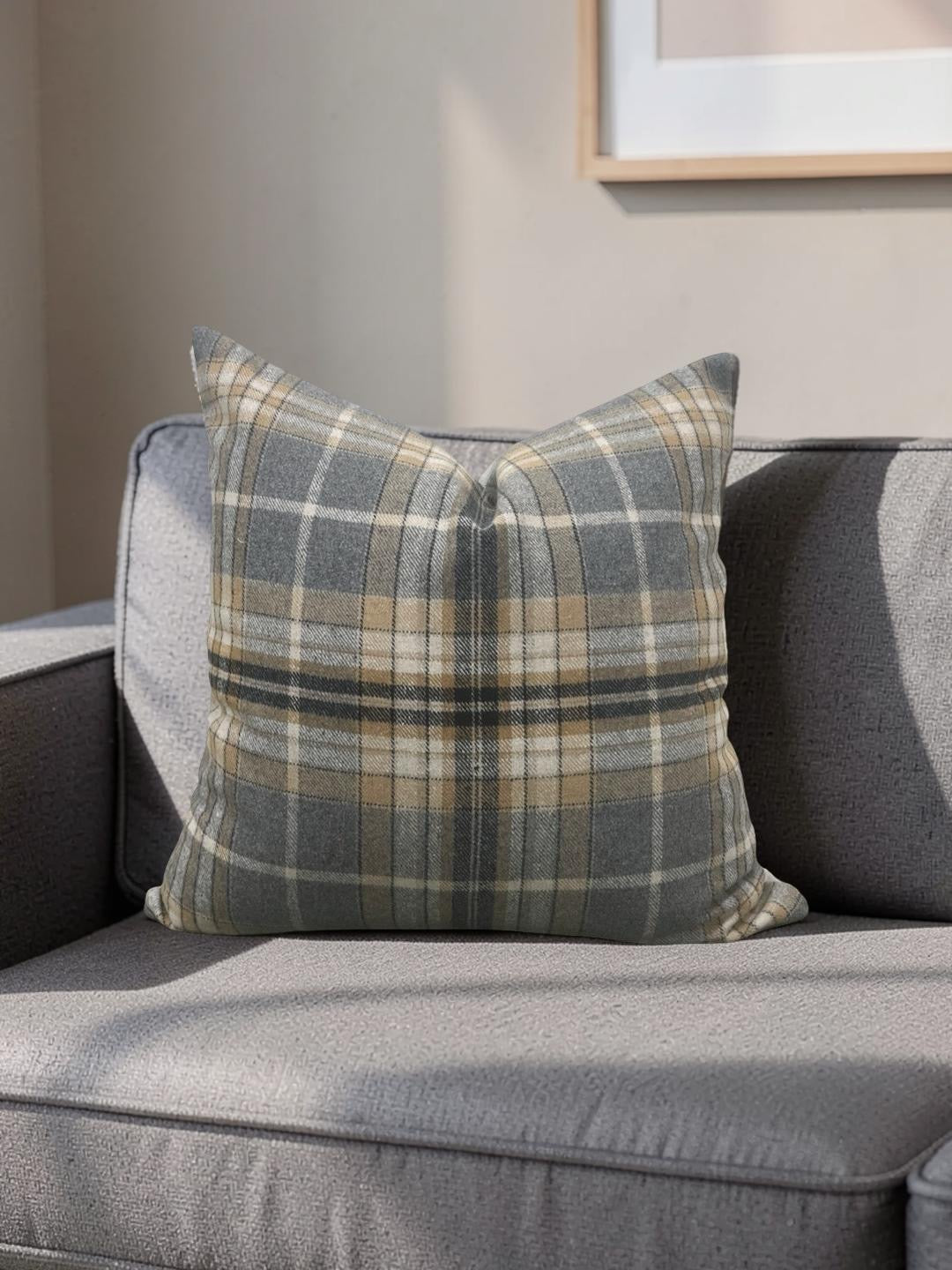 Plaid Check Decorative Pillow 18x18" Knife Edge Cover