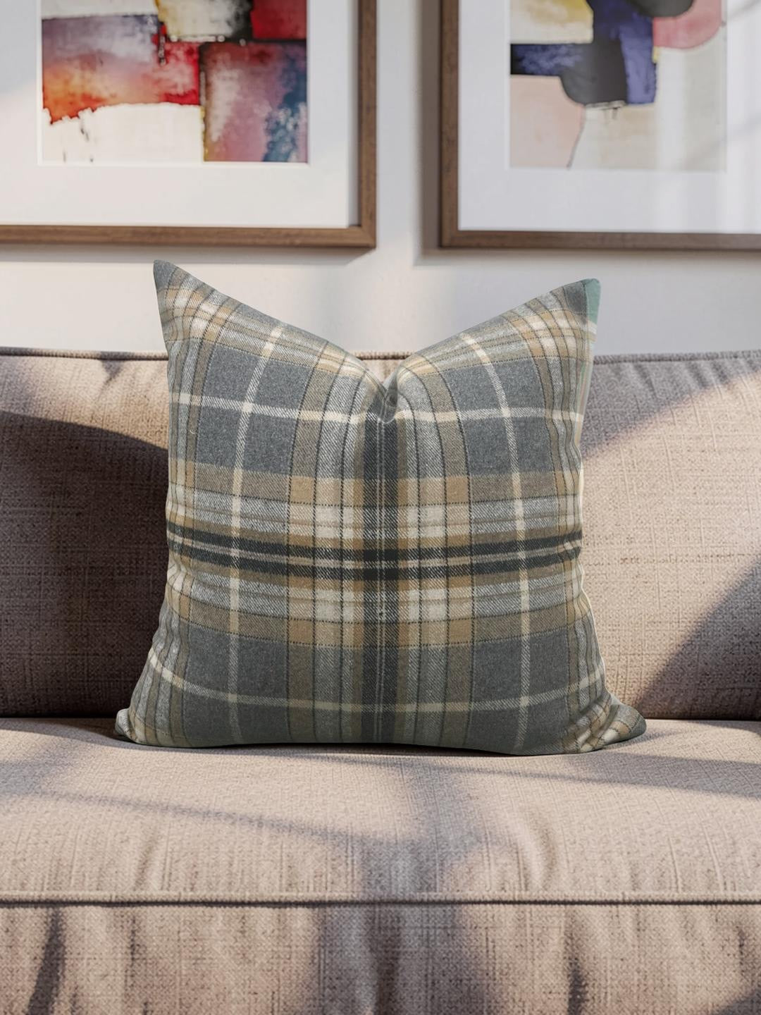Plaid Check Decorative Pillow 18x18" Knife Edge Cover