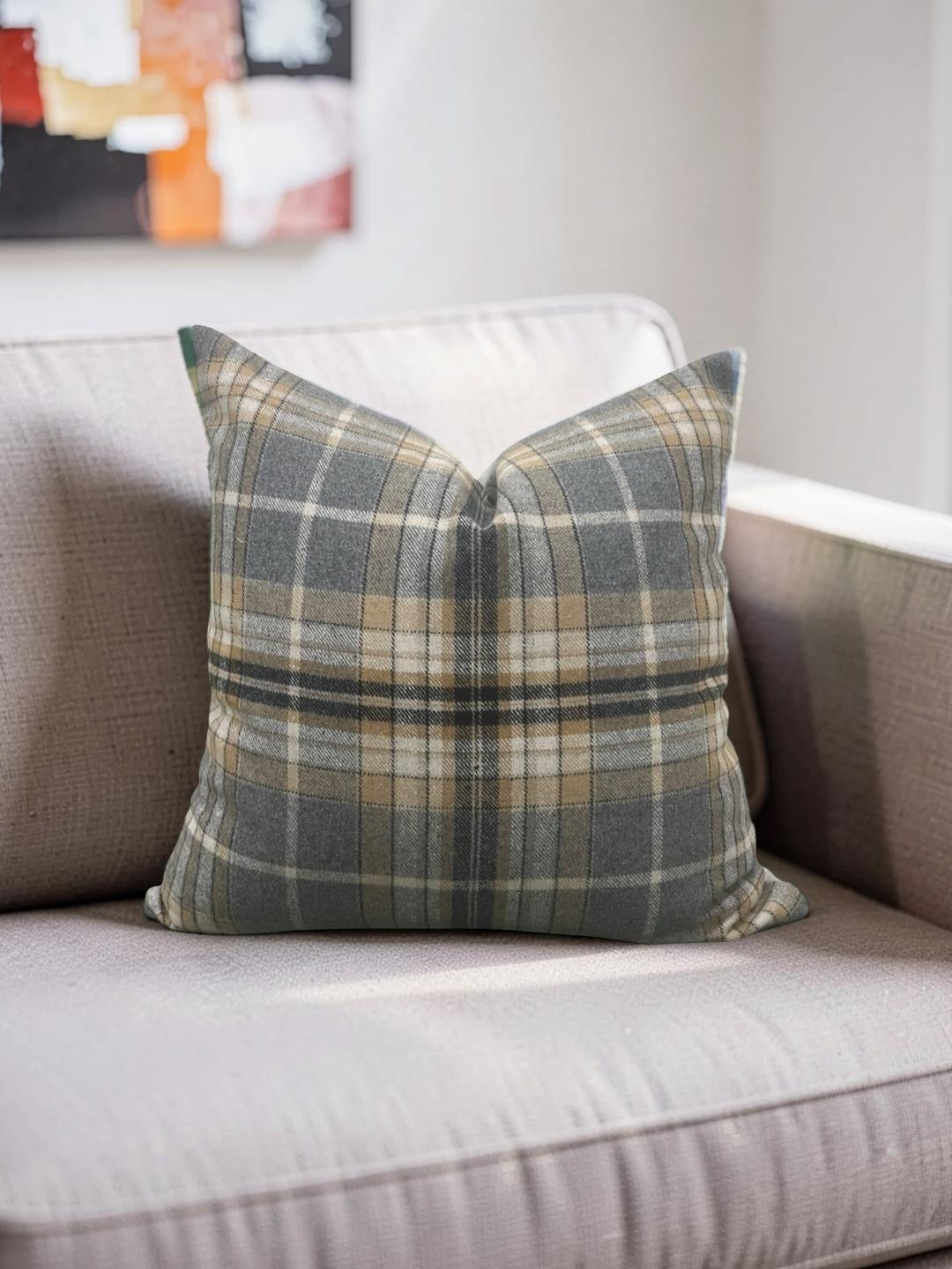 Plaid Check Decorative Pillow 18x18" Knife Edge Cover