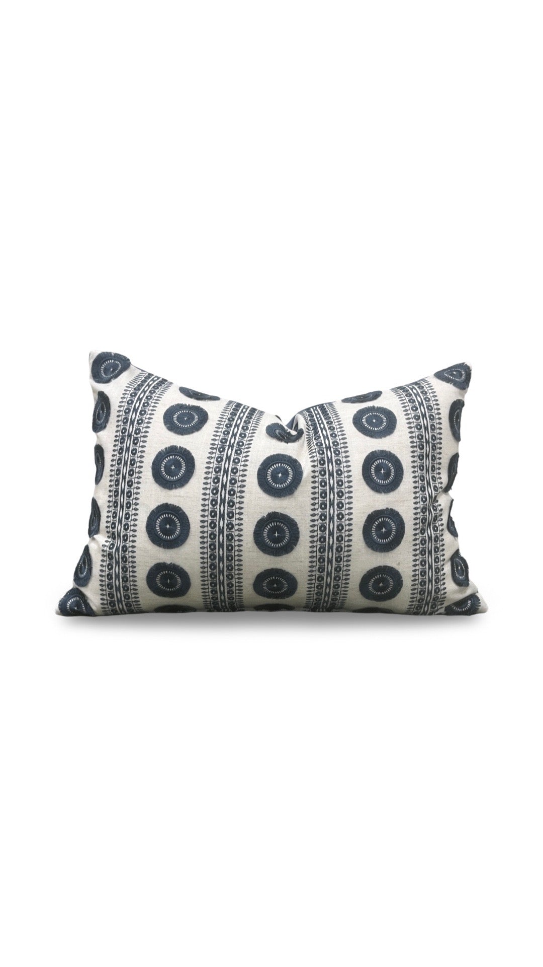 Embroidered Lumbar Pillow Navy & Cream 12x18" Knife Edge Cover