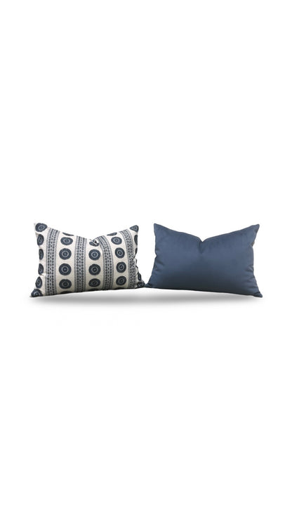 Embroidered Lumbar Pillow Navy & Cream 12x18" Knife Edge Cover