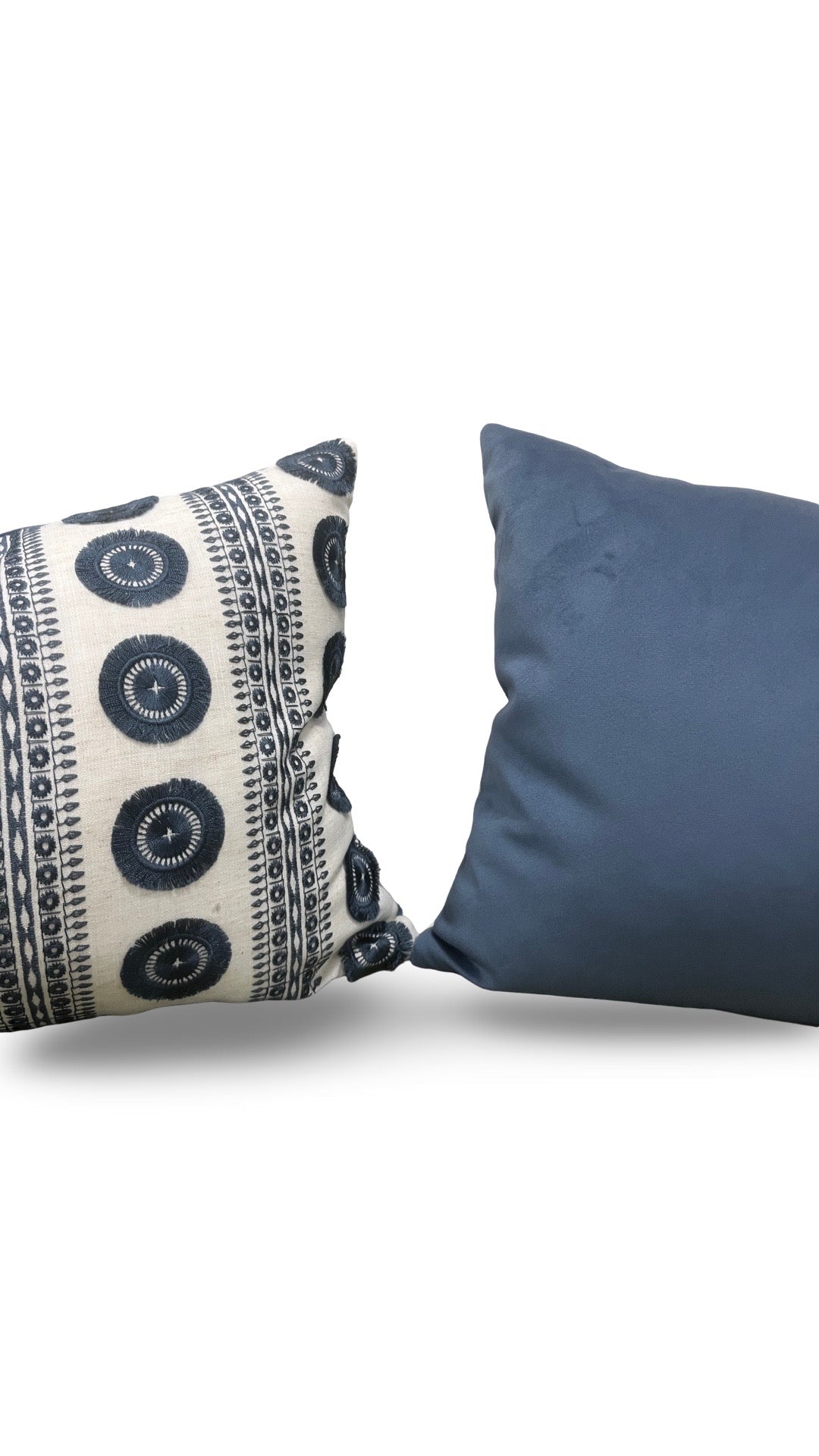 Embroidered Lumbar Pillow Navy & Cream 12x18" Knife Edge Cover