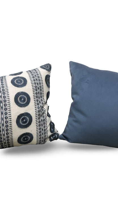 Embroidered Lumbar Pillow Navy & Cream 12x18" Knife Edge Cover