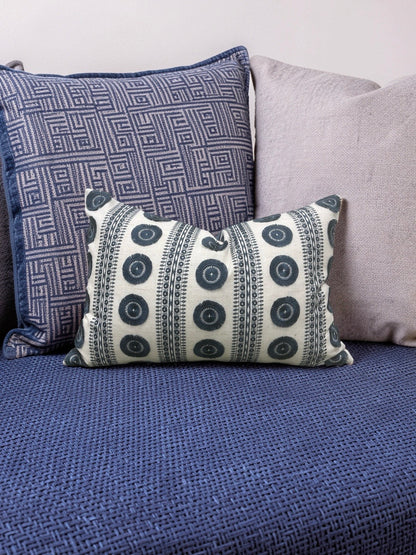 Embroidered Lumbar Pillow Navy & Cream 12x18" Knife Edge Cover