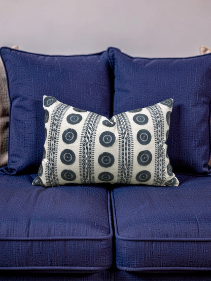Embroidered Lumbar Pillow Navy & Cream 12x18" Knife Edge Cover