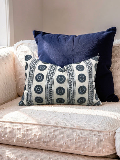Embroidered Lumbar Pillow Navy & Cream 12x18" Knife Edge Cover