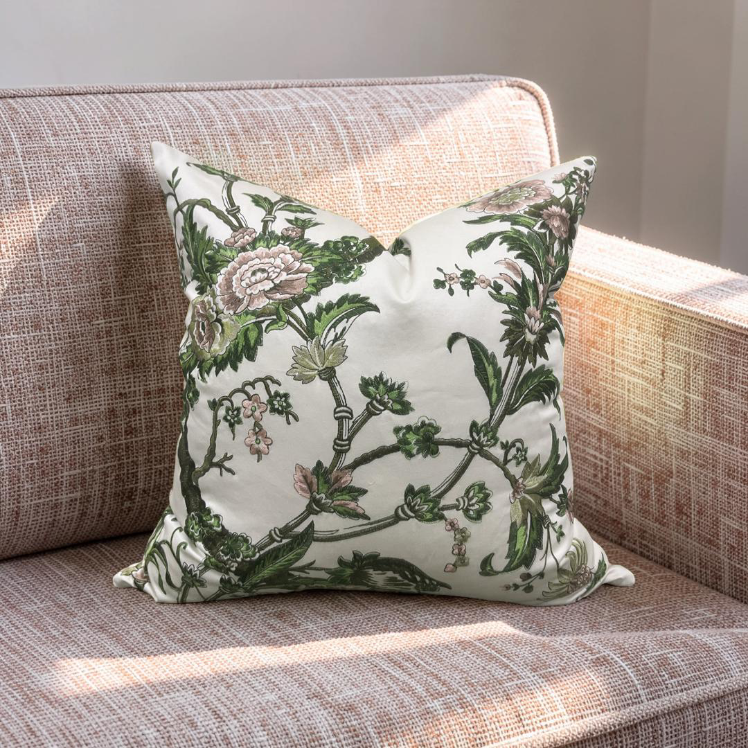 Embroidered Decorative Pillow Floral Mily 22x22" Knife Edge Cover