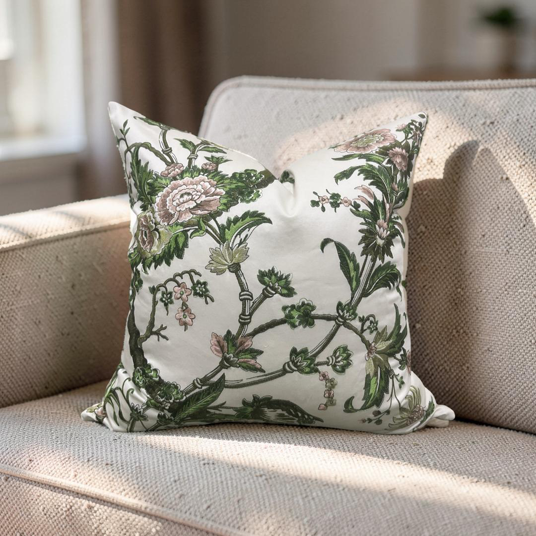 Embroidered Decorative Pillow Floral Mily 22x22" Knife Edge Cover