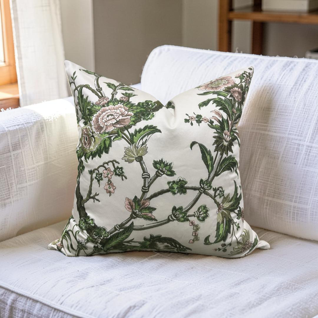Embroidered Decorative Pillow Floral Mily 22x22" Knife Edge Cover