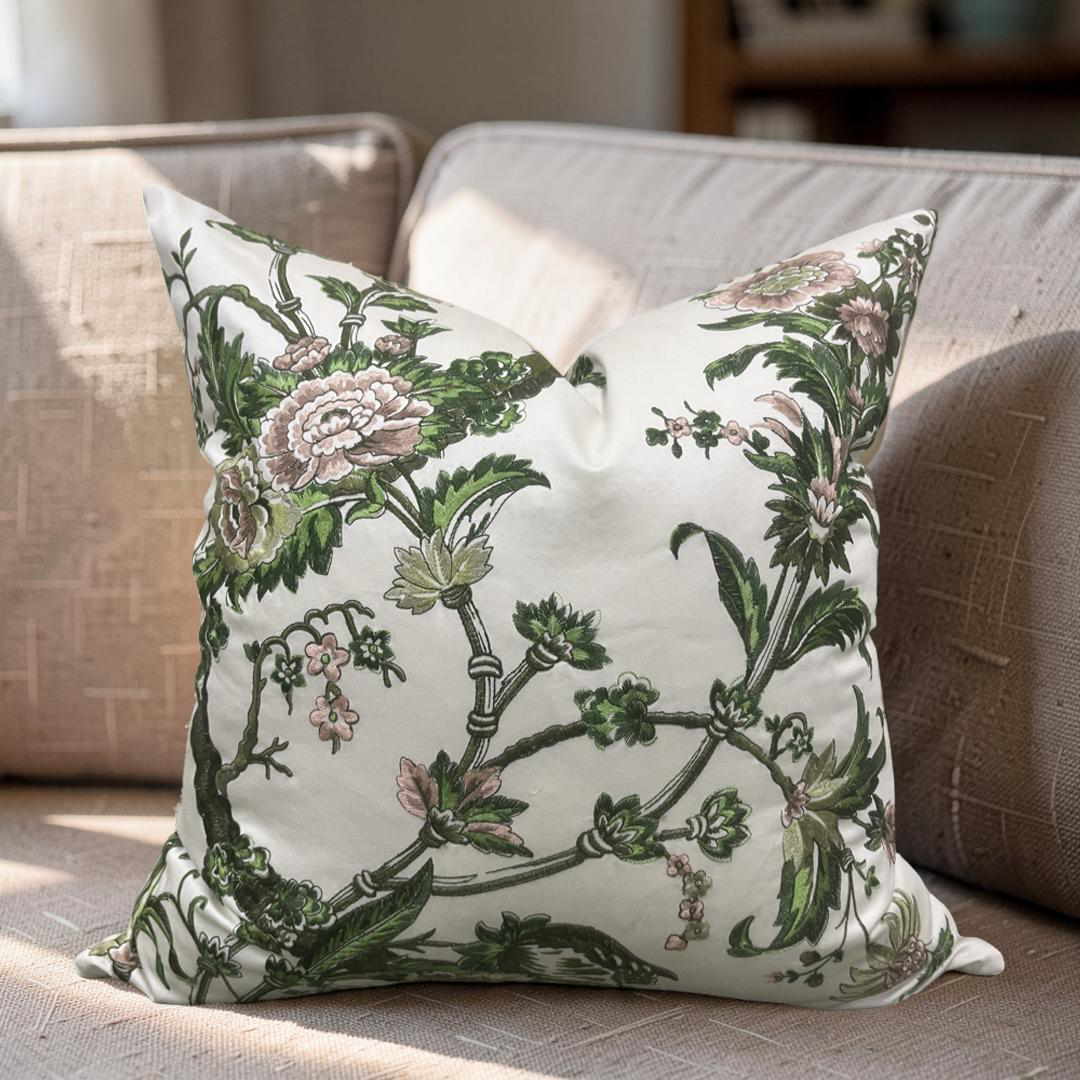 Embroidered Decorative Pillow Floral Mily 22x22" Knife Edge Cover