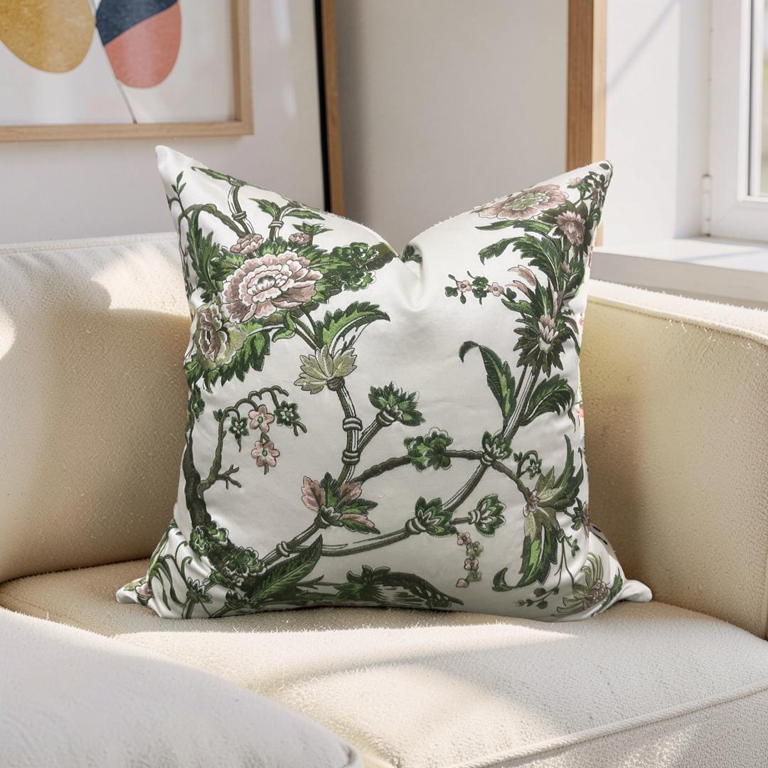 Embroidered Decorative Pillow Floral Mily 22x22" Knife Edge Cover