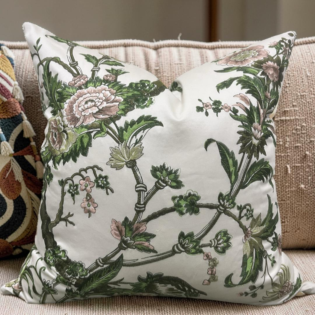 Embroidered Decorative Pillow Floral Mily 22x22" Knife Edge Cover