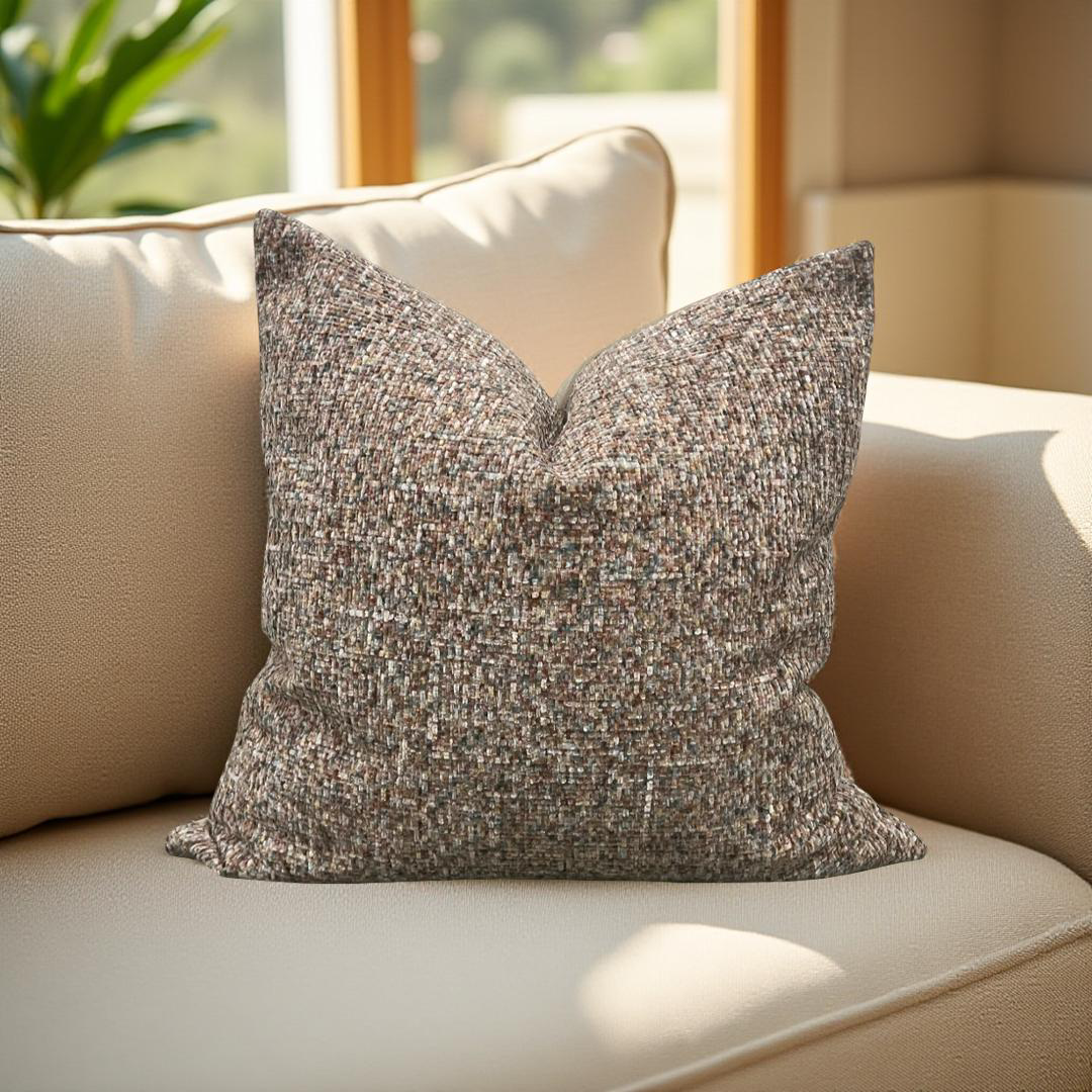 Designer Fabric Chenille Multi Colored 20x20" Knife Edge Decorative Throw Pillow