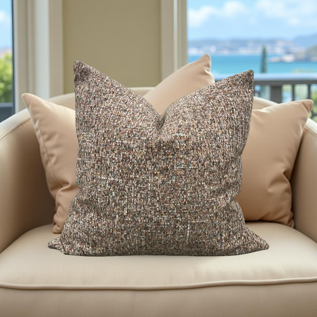Designer Fabric Chenille Multi Colored 20x20" Knife Edge Decorative Throw Pillow