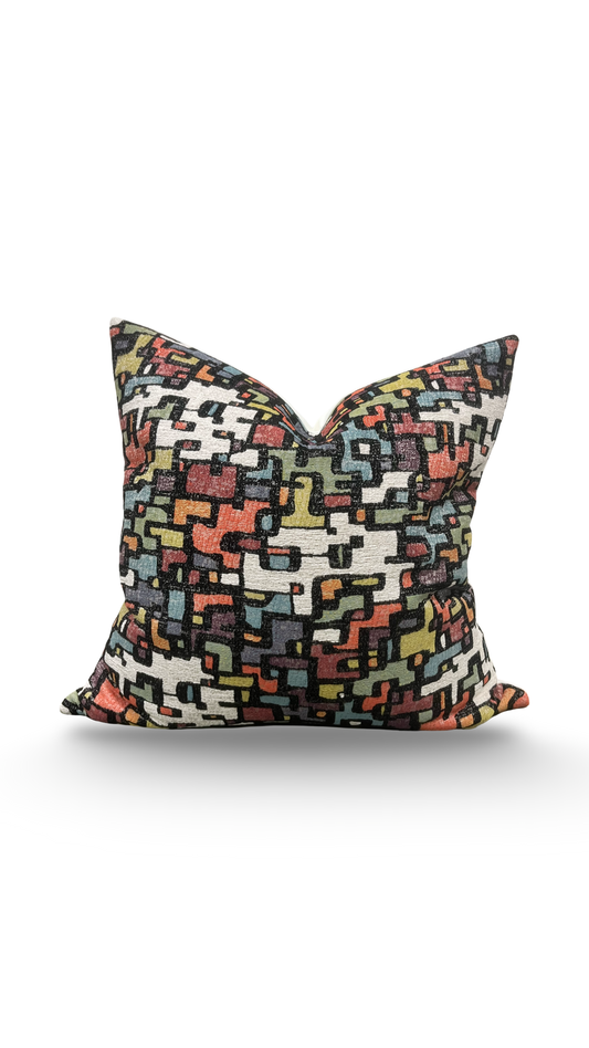Designer Fabric Puzzle Gumdrop 18x18" Knife Edge Decorative Throw Pillow