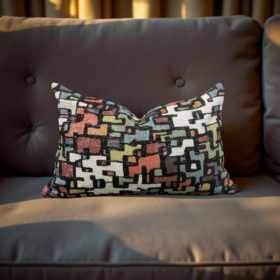 Designer Fabric Puzzle Gumdrop 12x18" Knife Edge Decorative Lumbar Pillow