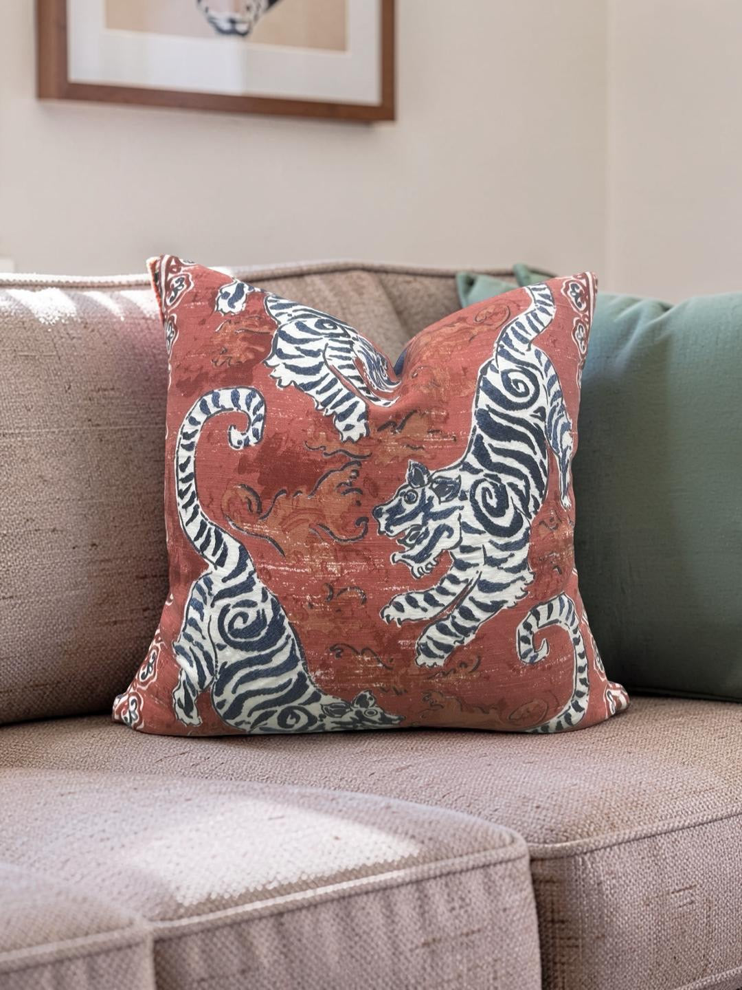 Tiger Decorative Pillow Bongol Poppy - 18x18" Knife Edge Cover