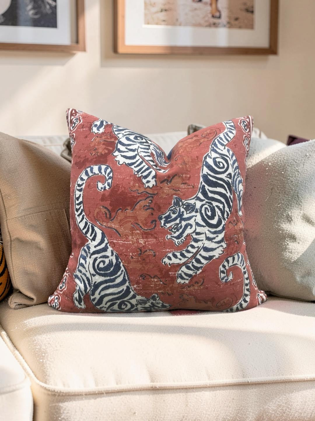 Tiger Decorative Pillow Bongol Poppy - 18x18" Knife Edge Cover