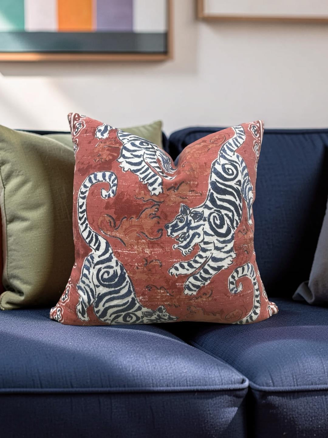 Tiger Decorative Pillow Bongol Poppy - 18x18" Knife Edge Cover