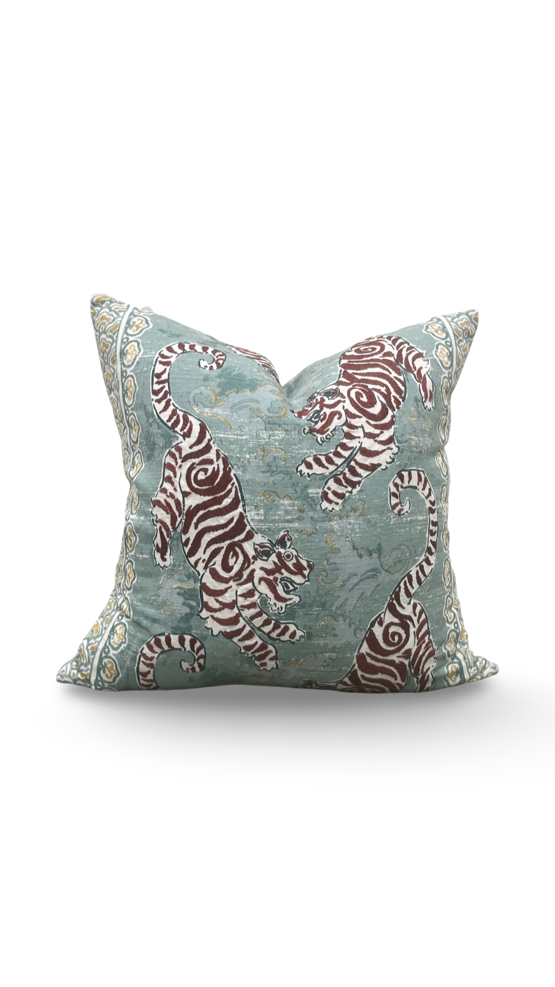 Lee Jofa Decorative Pillow Bongol Print Aqua 22x22" Knife Edge Cover