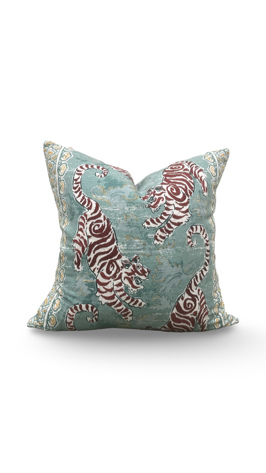 Lee Jofa Decorative Pillow Bongol Print Aqua 22x22" Knife Edge Cover