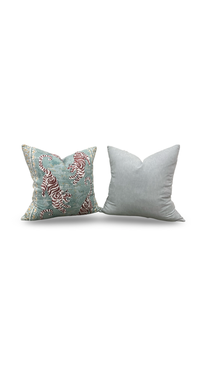 Lee Jofa Decorative Pillow Bongol Print Aqua 22x22" Knife Edge Cover