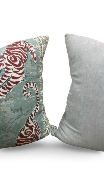 Lee Jofa Decorative Pillow Bongol Print Aqua 22x22" Knife Edge Cover