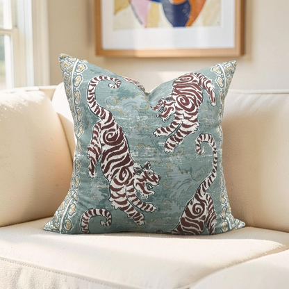 Lee Jofa Decorative Pillow Bongol Print Aqua 22x22" Knife Edge Cover