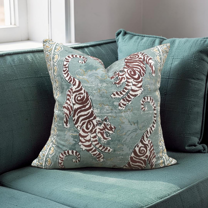Lee Jofa Decorative Pillow Bongol Print Aqua 22x22" Knife Edge Cover