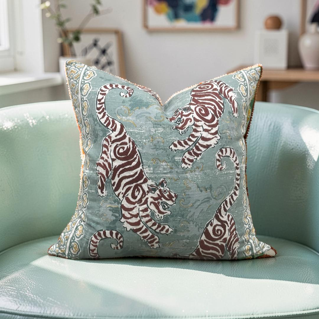 Lee Jofa Decorative Pillow Bongol Print Aqua 22x22" Knife Edge Cover