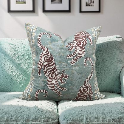 Lee Jofa Decorative Pillow Bongol Print Aqua 22x22" Knife Edge Cover